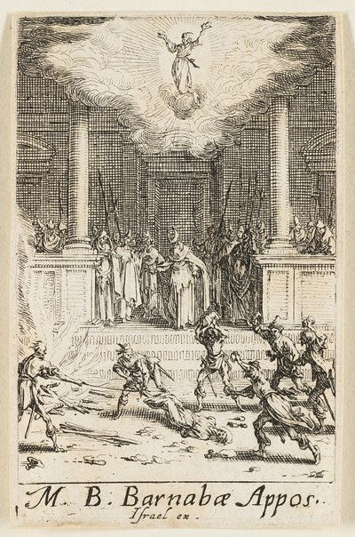 Sankt Barnabys martyrium, planche femten fra Apostlenes martyrier af Jacques Callot