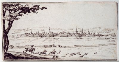 Nancy i det fjerne: harrier, der forfølger en hare (pen & brunt blæk på papir) af Jacques Callot