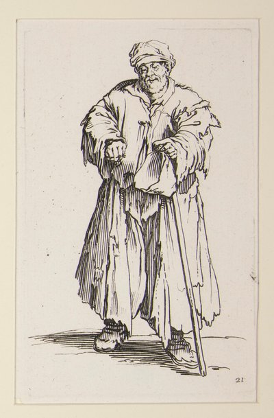 Fed mand med sænkede øjne, fra tiggerne (Le mendiant obese aux yeux baisses) af Jacques Callot