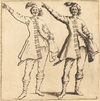 Officer, med strakt arm, set forfra af Jacques Callot
