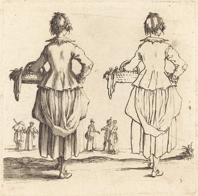 Bonde kvinde med kurv, set bagfra af Jacques Callot