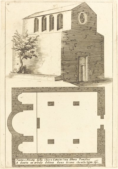 Plan og Højde af Kirken nær Huset Annas af Jacques Callot