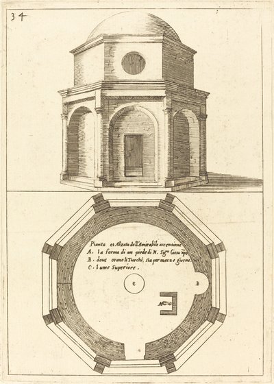 Plan og Højde af Himmelfartskirken af Jacques Callot