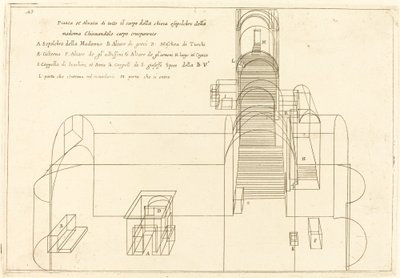 Plan og elevation af Madonnas gravkirke af Jacques Callot