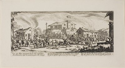 Plundering and Burning a Village, tallerken syv fra The Miseries of War af Jacques Callot