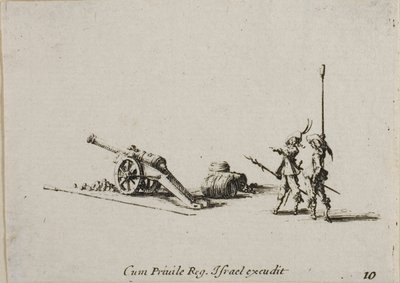 Forbereder på at affyre kanonen, plade ti fra The Military Exercises af Jacques Callot