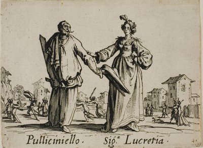 Pulliciniello - Signora Lucretia, plade 9 fra Balli di Sfessania af Jacques Callot