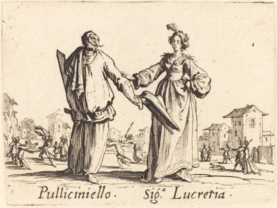 Pulliciniello og Siga. Lucretia af Jacques Callot