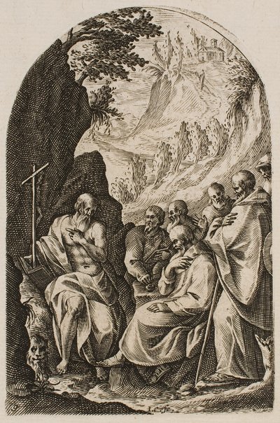 Sankt Hieronymus underviser sine disciple i ørkenen, fra serien "Billeder af Rom" af Jacques Callot