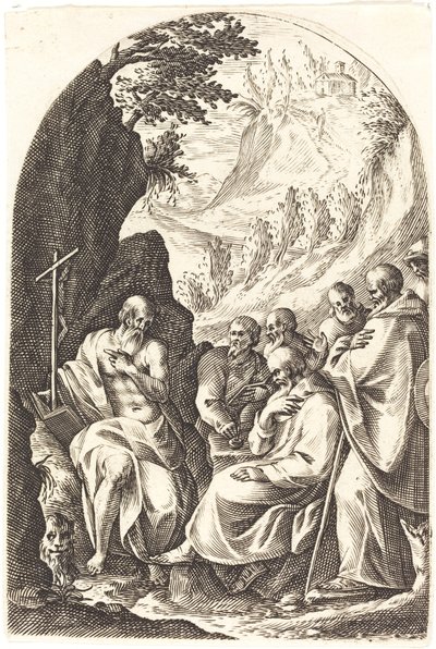 Sankt Hieronymus underviser sine disciple i ørkenen af Jacques Callot