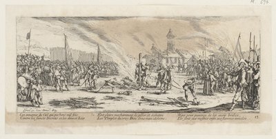 Bål, side 13 i serien »Krigens rædsler« af Jacques Callot