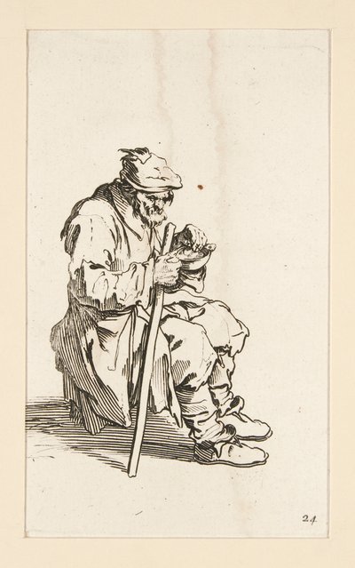 Siddende tigger, spisende, fra The Beggars af Jacques Callot