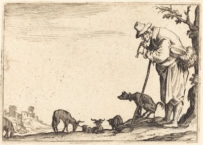 Hyrde, der spiller fløjte af Jacques Callot