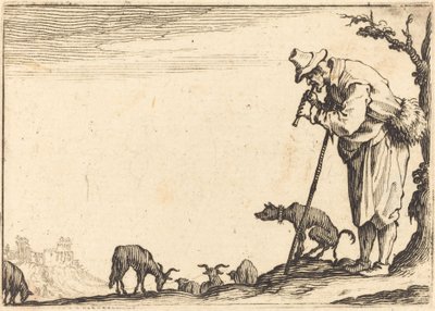 Shepherd spiller fløjte, ca. 1617. af Jacques Callot