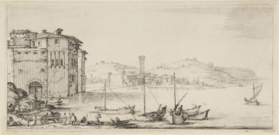 Skibe under lastning, fra serien Diverse Vedute Designate in Fiorenza (Forskellige landskaber tegnet i Firenze) af Jacques Callot