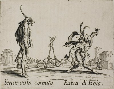 Horned Smaraolo - Ratsa di Boio, tallerken 4 fra Balli di Sfessania af Jacques Callot