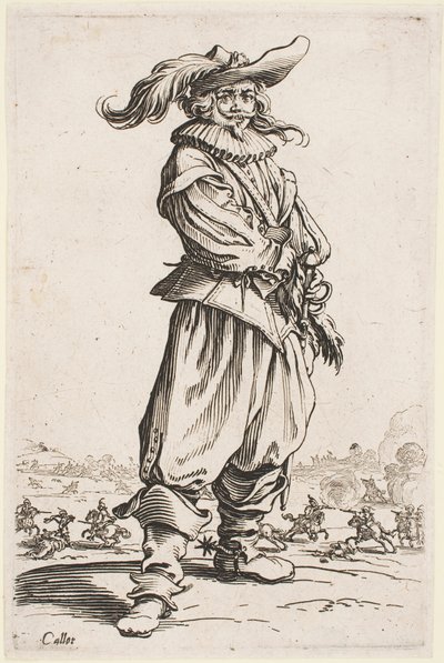 Soldat i en fjerret hat, fra serien "The Nobility of Lorraine" af Jacques Callot