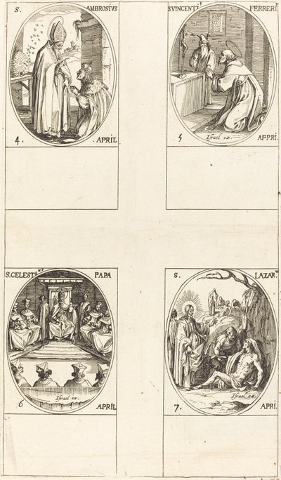 St. Ambrosius; St. Vincent Ferrer; Sankt Celestin; Sankt Lazarus af Jacques Callot