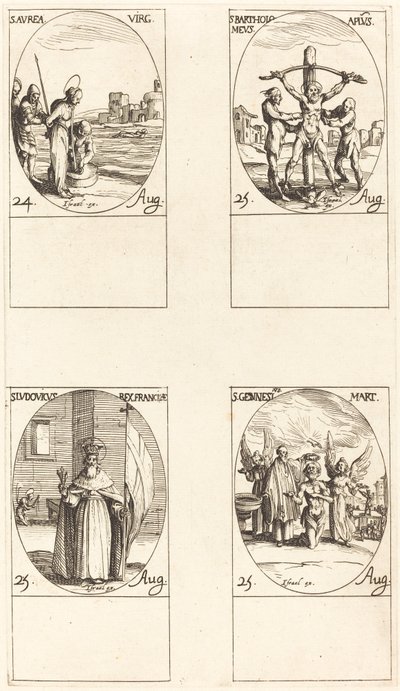 St. Aurea, St. Bartholomew, St. Louis, St. Genesius. af Jacques Callot