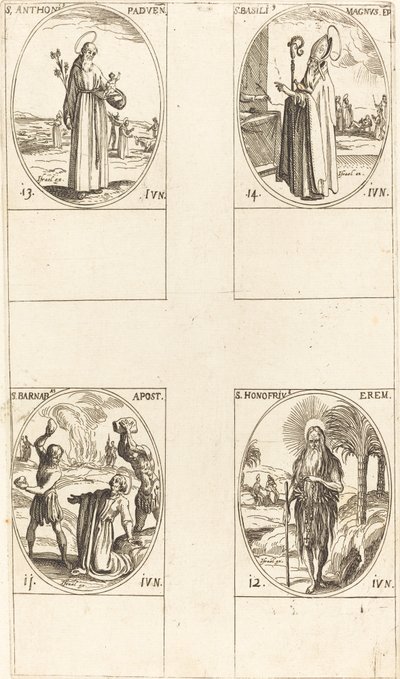 Skt. Barnabas, Apostel, Skt. Honofrius, Skt. Antonius af Padua, Skt. Basil den Store. af Jacques Callot