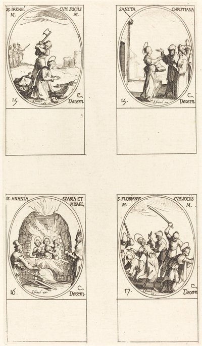 St. Bibiana; Sankt Birinus; St. Barbara; St. Sabbas af Jacques Callot