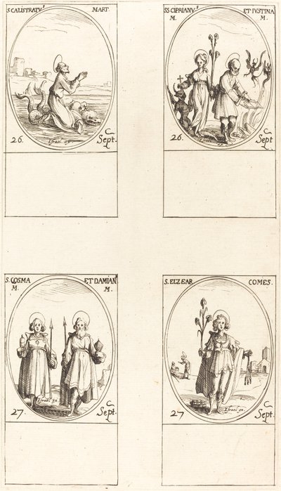 St. Calistratus; Sts. Cyprian og Justina; Sts. Comus og Damian; Sankt Elzear, Greve af Jacques Callot