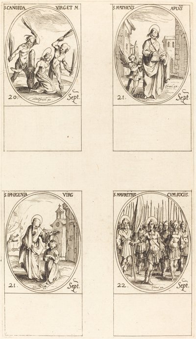 St. Canida; St. Matthæus; St. Ipigenia; St. Maurice og ledsagere af Jacques Callot