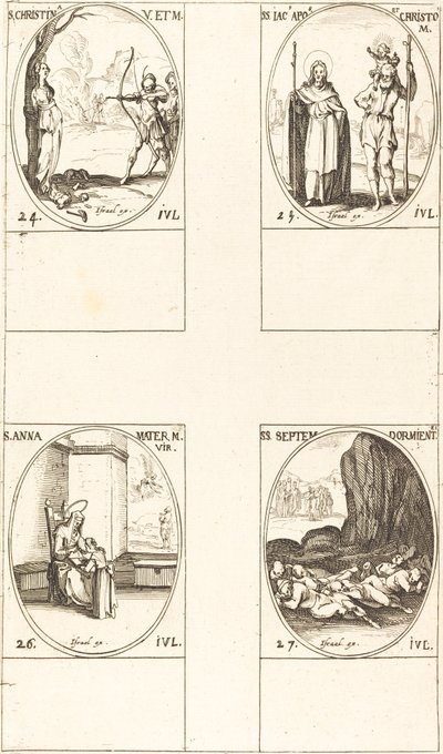 Sankt Christina; Sankt Jakob, Apostel og Sankt Christopher; Sankt Anne; Syv sovende af E af Jacques Callot