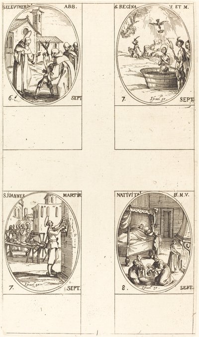 Sankt Eleutherius, Abbed; St. Regina; St. John; Jomfruens fødsel af Jacques Callot