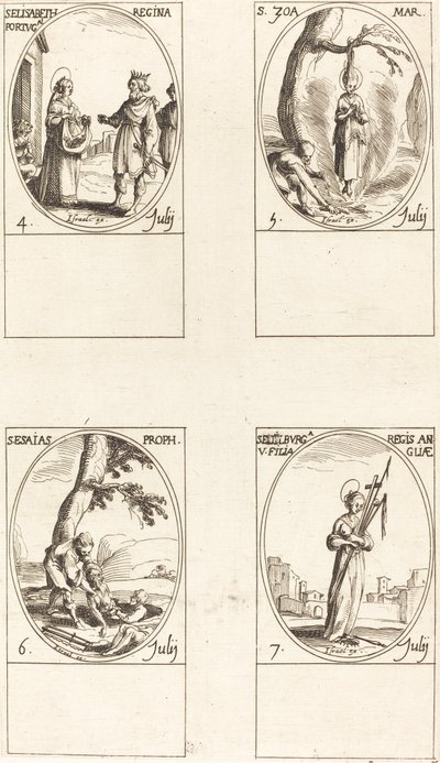 St. Elizabeth af Portugal, St. Zoe, St. Esajas, Profeten, St. Edelburge. af Jacques Callot