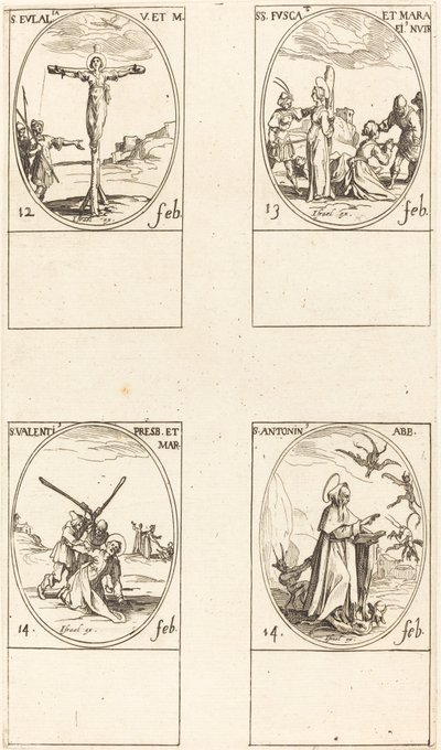 St. Eulalia; St. Fusca og Maura; St. Valentine; Sankt Antonius af Jacques Callot