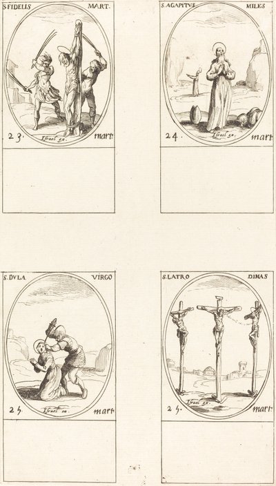 St. Trofast; St. Agapetus; St. Dula; St. Tyven Dimas af Jacques Callot
