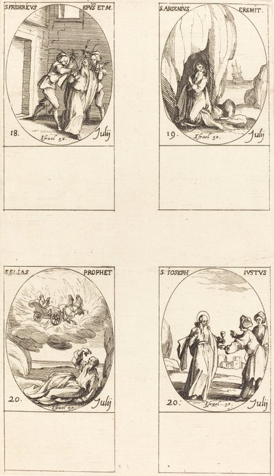 Sankt Frederik; Sankt Arsenius, Eremit; Sankt Elias, Profet; St. Joseph den Retfærdige af Jacques Callot