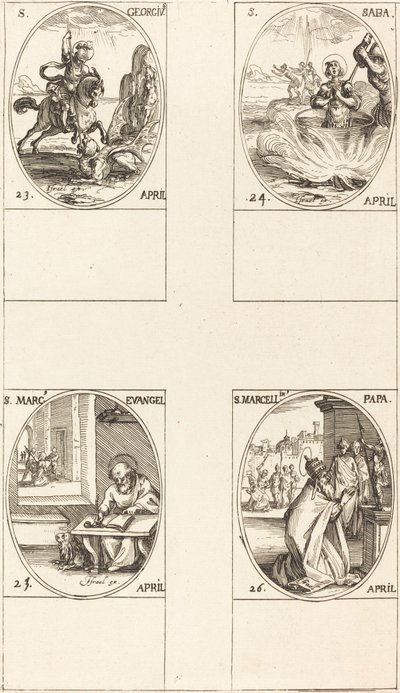 St. George; St. Sabas; Markus, Evangelist; Sankt Marcellin af Jacques Callot