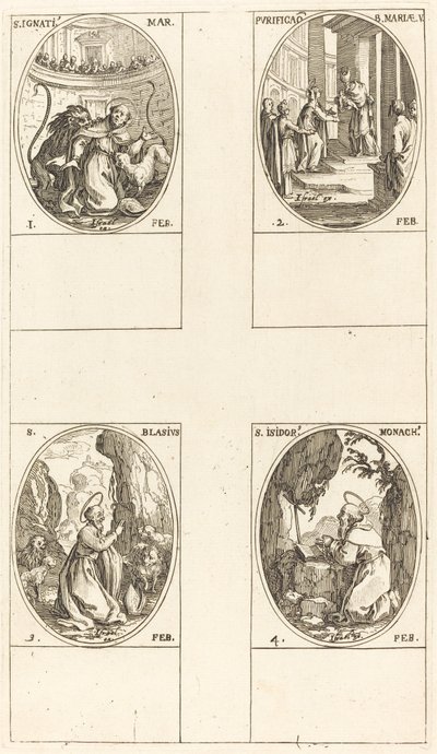 St. Ignatius; Rensning af Jomfruen; St. Blaise; Sankt Isidore af Jacques Callot