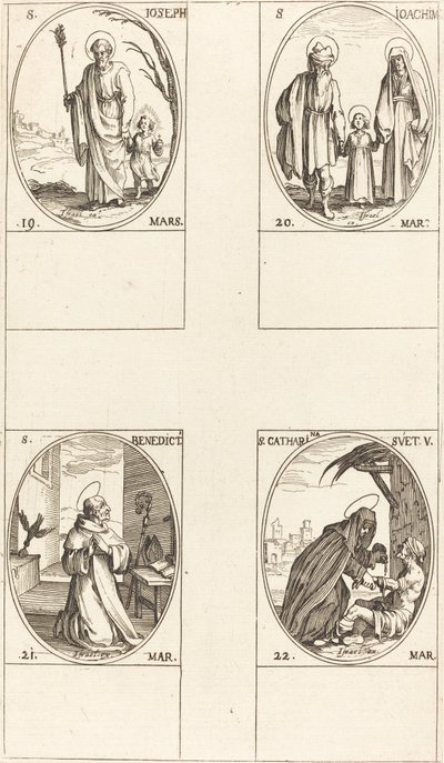 St. Joseph; Sankt Joachim; Sankt Benedikt, Abbed; St. Catharine af Sverige af Jacques Callot