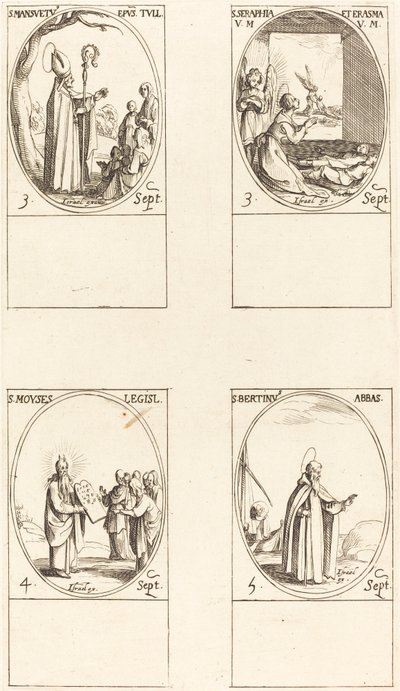 St. Louis Mansuetus; Sts. Serapia og Erasmus; Moses; St. Louis Bertin, Abbed af Jacques Callot