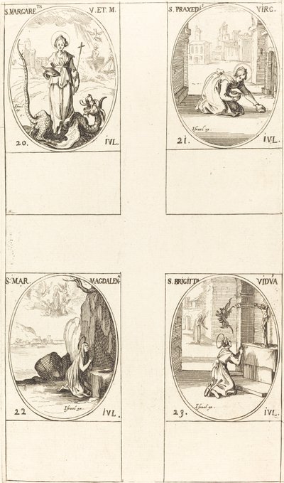 Skt. Margaret af Antiokia, Skt. Praxedes, St. Maria Magdalena, St. Birgitta af Sverige. af Jacques Callot