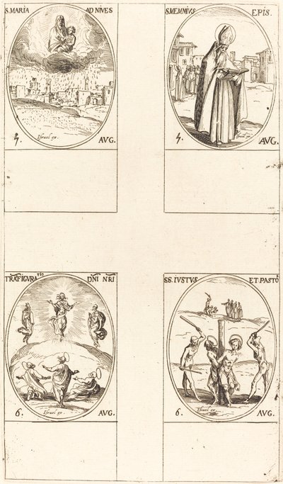 St. Mary of Snow; Sankt Memmius, Biskop; Forvandlingen; Sts. Justus og pastor af Jacques Callot