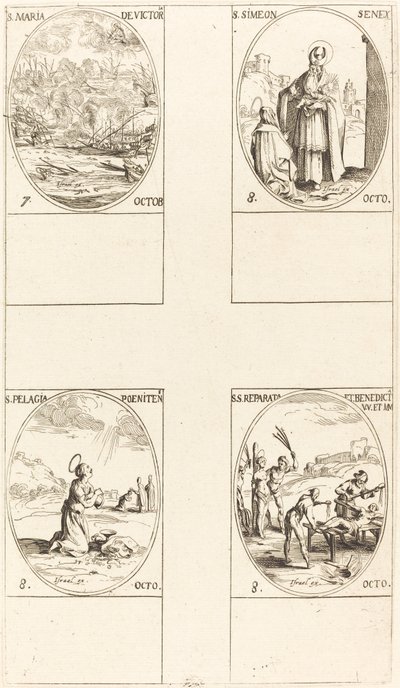 St. Mary af Sejren; Sankt Simeon, profet; St. Pelagia; Sts. Reparata og Benedicta af Jacques Callot