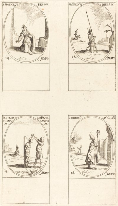 St. Matilda; St. Longinus; St. Cyriacus; St. Herbert af Jacques Callot