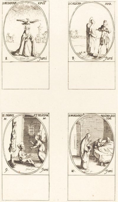 St. Medard; St. Calliopa; Sts. Primus og Felician; St. Margaret af Skotland af Jacques Callot