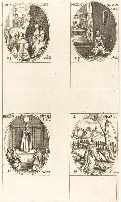 St. Mederic, Abbed; Halshugning af Johannes Døberen; St. Fiacre; Jomfruens festival af Jacques Callot