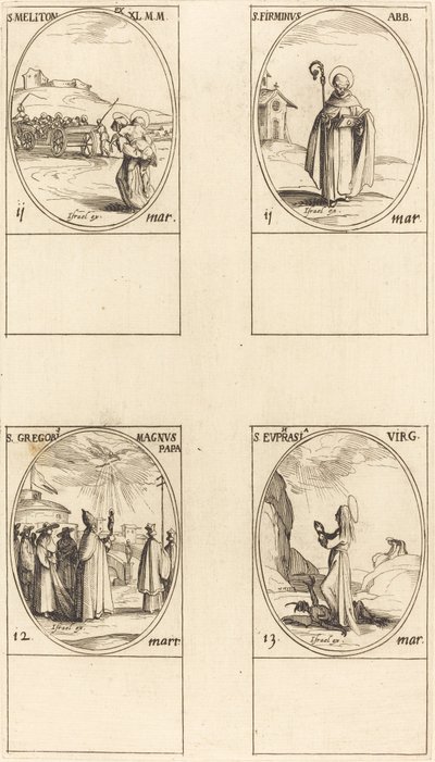 St. Meliton; St. Firminus; St. Gregor den Store; St. Euphrasia af Jacques Callot