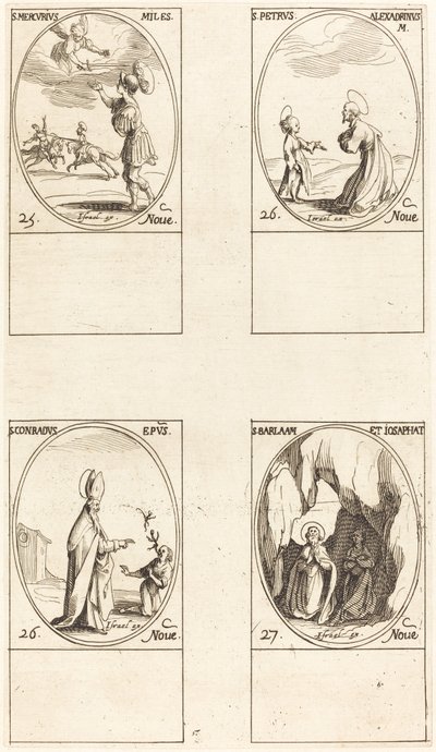 St. Merkur; Sankt Peter af Alexandria; St. Conrad; Sts. Barlaam og Josafat af Jacques Callot
