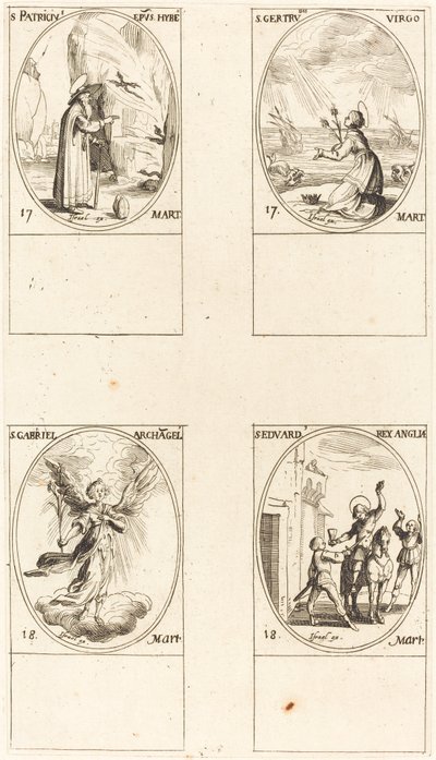 St. Patrick; Sankt Gertrud; Sankt Gabriel, Ærkeengel; St. Edward af Jacques Callot