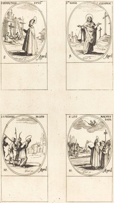 St. Perpetuus; St. Maria af Cleophas; St. Ezechiel; St. Leo den Store af Jacques Callot
