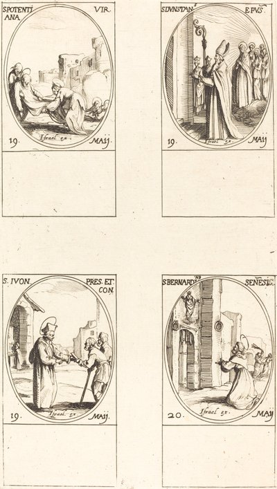 St. Potentiel; St. Dunstan; St. Yves; St. Bernardinus af Siena af Jacques Callot