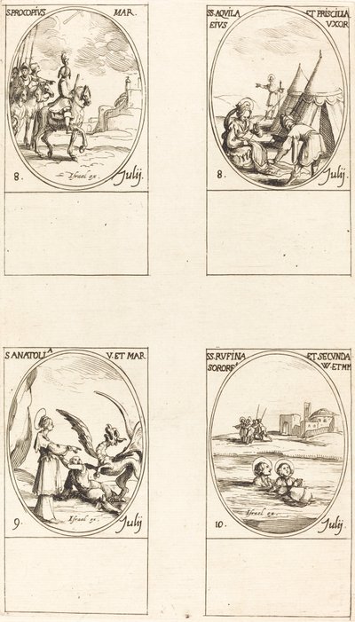 St. Procopius; Sts. Aquila og Prisca; St. Anatolien; Sts. Rufina og Secunda af Jacques Callot