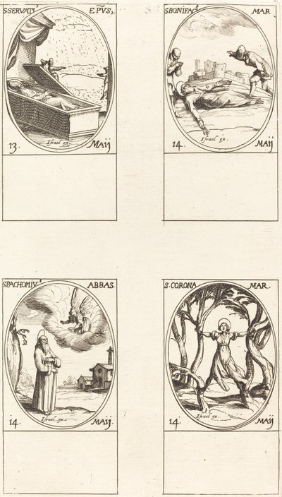 Sankt Servatius; Sankt Bonifatius; St. Pachomius; St. Corona af Jacques Callot